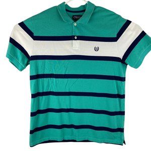Chaps Knit Polo Shirt Mens Cotton Green White Blue Large Lg